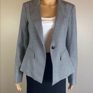 Veronica Beard Black and White Check Dickey Jacket with Suede Elbow Patches